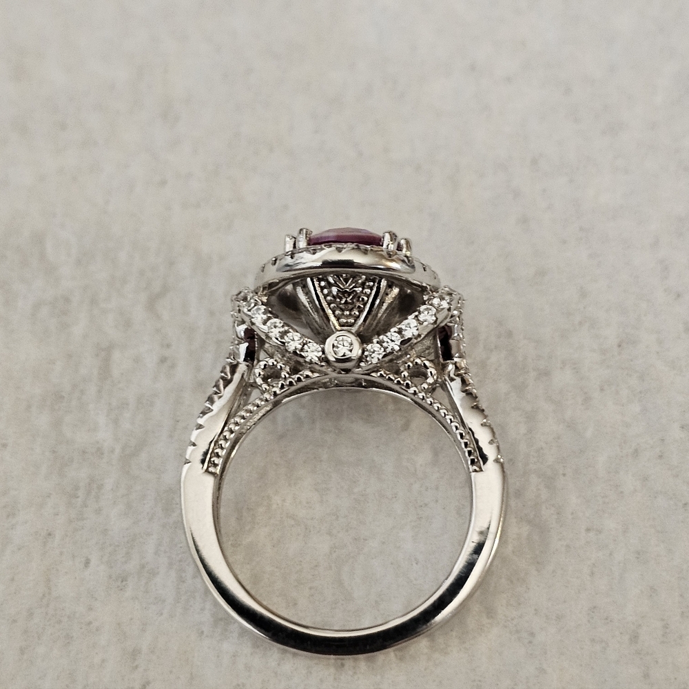 Rare Victoria Wieck Strawberry Topaz & White Zircom. Sterling Silver Size 6! - Picture 10 of 11
